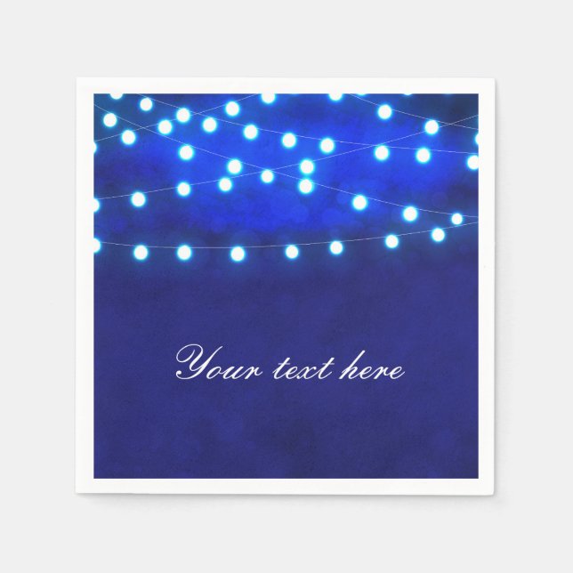Servilleta De Papel Blue Rustic Night String ilumina a Bodas Napkins (Anverso)