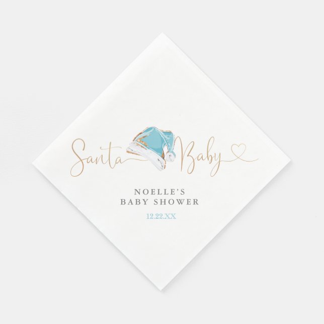 Servilleta De Papel Blue Santa Hat Navidades Santa Baby Baby Shower (Esquina)