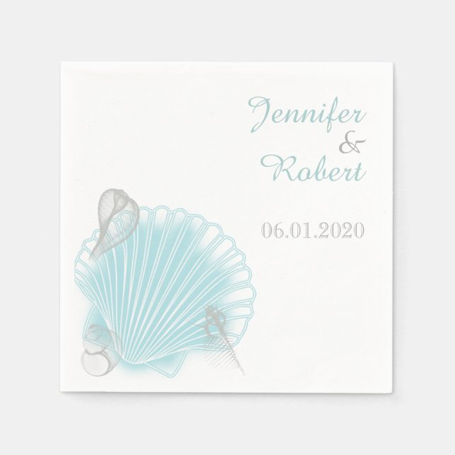Servilleta De Papel Blue Seashell Beach Wedding Napkin (Anverso)