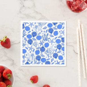 Servilleta De Papel Blue Seashells BEACH Bridal Shower Party