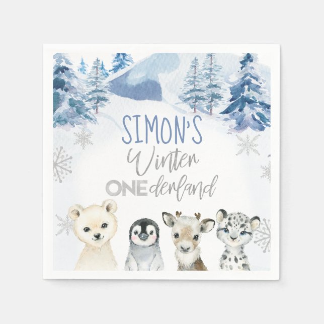 Servilleta De Papel Blue Silver Arctic Winter Cumpleaños de la Tierra  (Anverso)