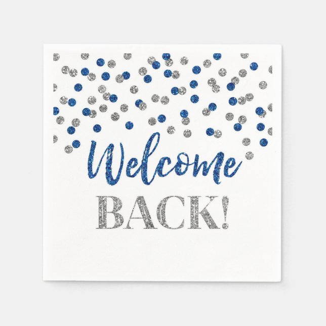 Servilleta De Papel Blue Silver Confetti Bienvenida Napkins (Anverso)