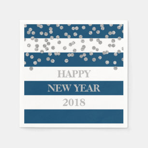 Servilleta De Papel Blue Silver Confetti Happy New Year Napkins