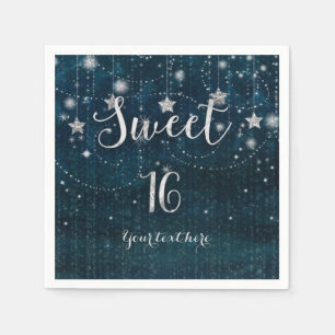 Servilleta De Papel Blue & Silver Starry Celestial Sweet 16 Fiesta