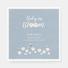 Servilleta De Papel Blue Simple Boho Daisy Floral Baby En La Ducha De