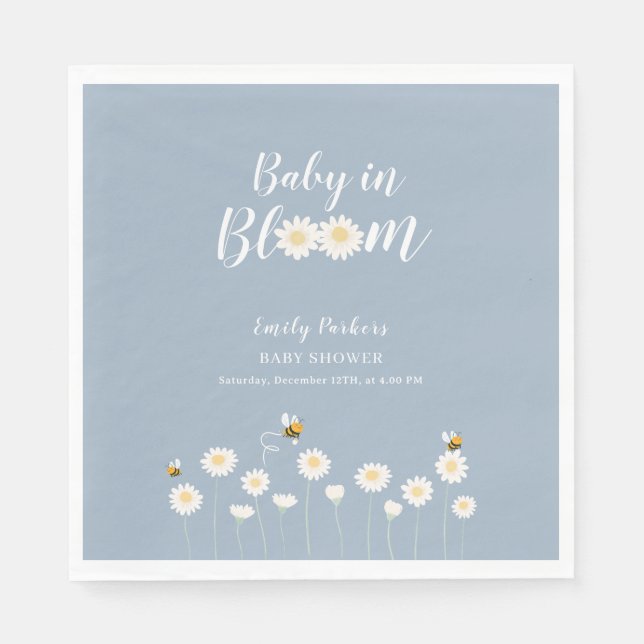 Servilleta De Papel Blue Simple Boho Daisy Floral Baby En La Ducha De  (Anverso)