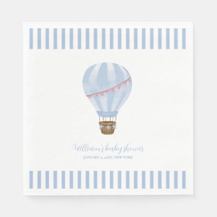 Servilleta De Papel Blue Simple Stripe Hot Air Balloon Boy Baby Shower