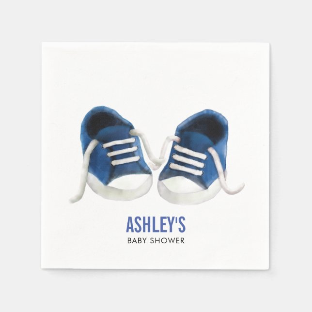 Servilleta De Papel Blue Sneakers Baby Shower Napkins, Boy Baby Shower (Anverso)
