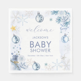 Servilleta De Papel Blue Snowflake Flower Winter Baby Shower Welcome