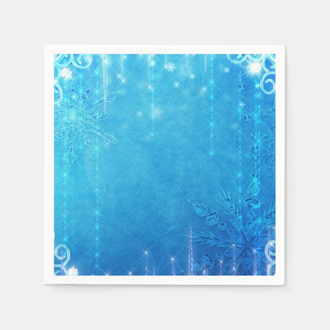 Servilleta De Papel Blue Sparkling Frozen Ice Winter Bridal Shower (Anverso)