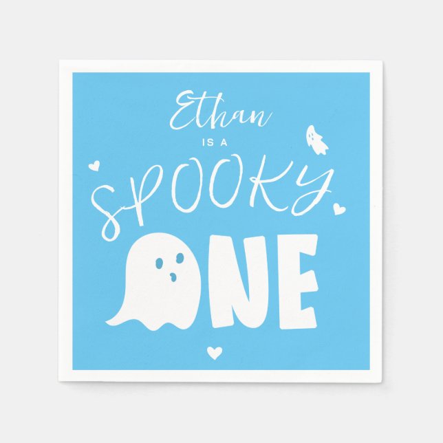 Servilleta De Papel Blue Spooky One Ghost Boys First Birday (Anverso)
