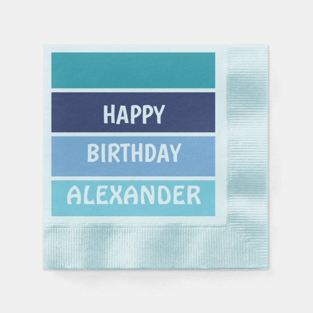 Servilleta De Papel Blue Stried Happy Birthdy (Anverso)