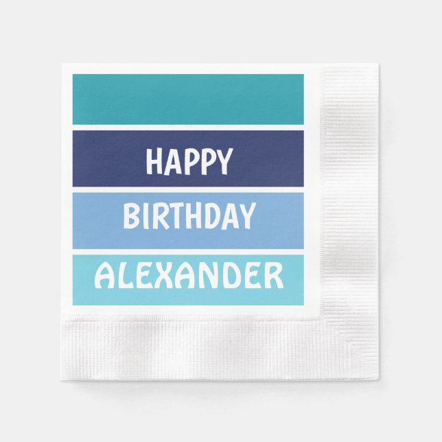 Servilleta De Papel Blue Stried Happy Birthdy (Anverso)