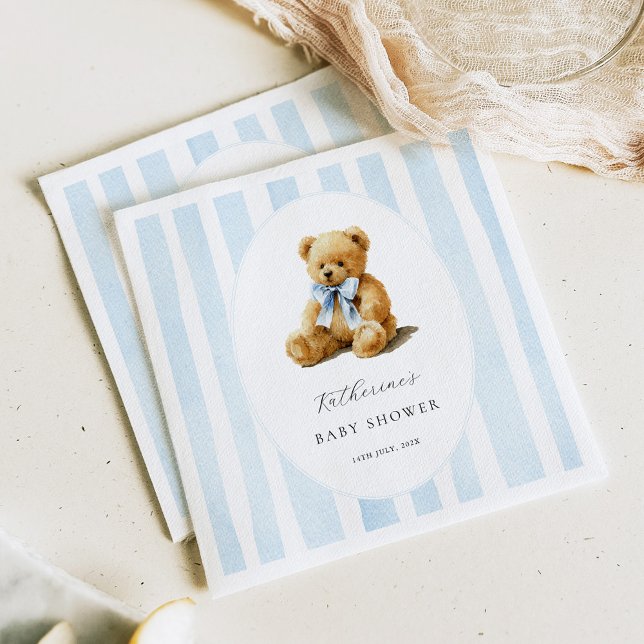 Servilleta De Papel Blue Stripes Bear Baby Shower Welcome Sign (Subido por el creador)