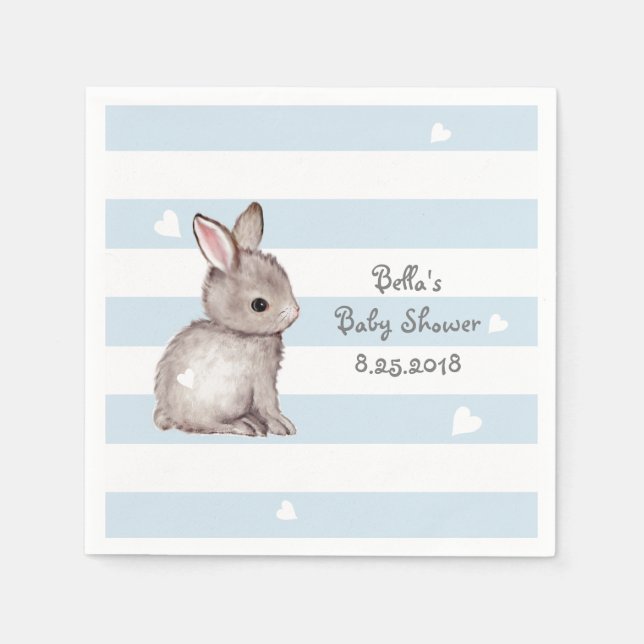 Servilleta De Papel Blue Stripes Bunny Baby Shower Paper Napkin (Anverso)