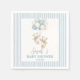 Servilleta De Papel Blue Stripes Twin Bears Baby Shower Napkins
