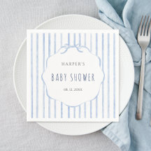 Blue Stripes with Scalloped Frame Boy Baby Shower
