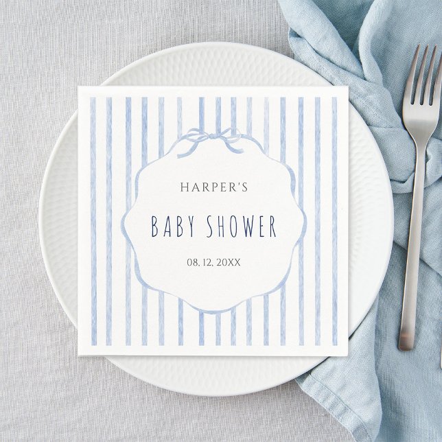 Servilleta De Papel Blue Stripes with Scalloped Frame Boy Baby Shower (Subido por el creador)