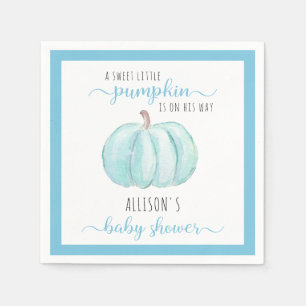 Servilleta De Papel Blue Sweet Little Pumpkin Watercolor Baby Shower