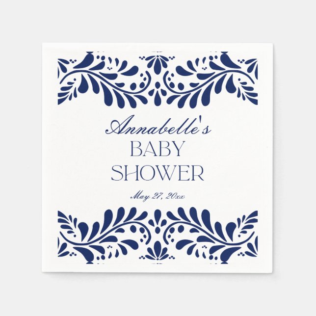 Servilleta De Papel Blue Talavera Tile Spanish Fiesta Baby Shower (Anverso)