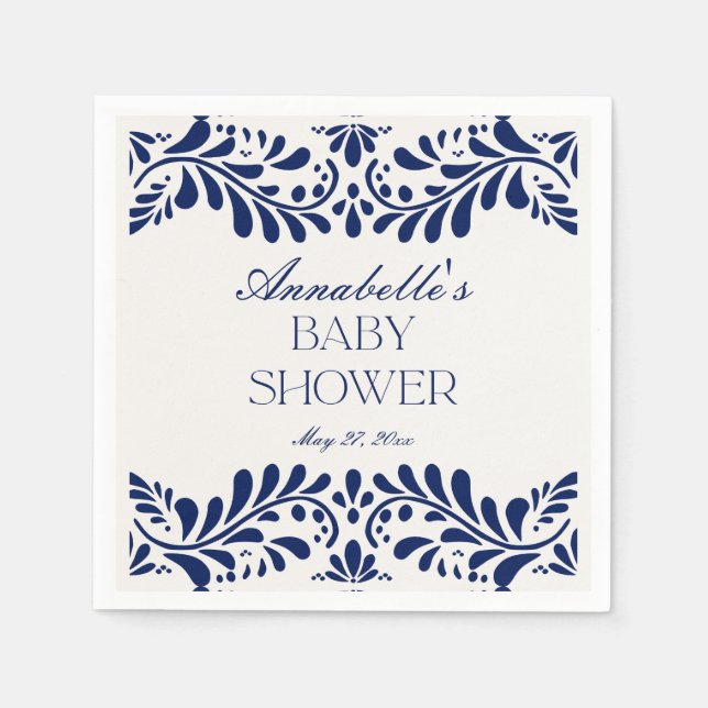 Servilleta De Papel Blue Talavera Tile Spanish Fiesta Baby Shower (Anverso)
