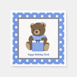 Servilleta De Papel Blue Teddy Bear Polka Napkins Cumpleaños