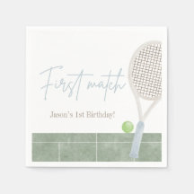 Blue Tennis First Birthday Boy Preppy Classic 