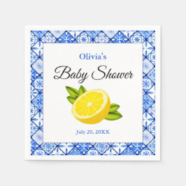 Servilleta De Papel Blue Tile Mediterranean Lemon Baby Shower