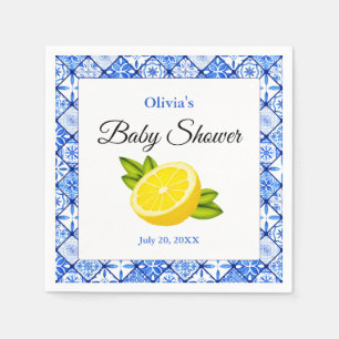 Servilleta De Papel Blue Tile Mediterranean Lemon Baby Shower