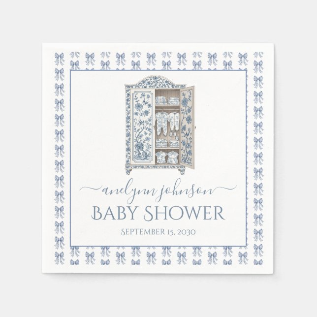 Servilleta De Papel Blue Toile Layette Baby Shower (Anverso)