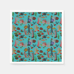 Servilleta De Papel Blue Tropical Ocean Sealife Paradise acuarela