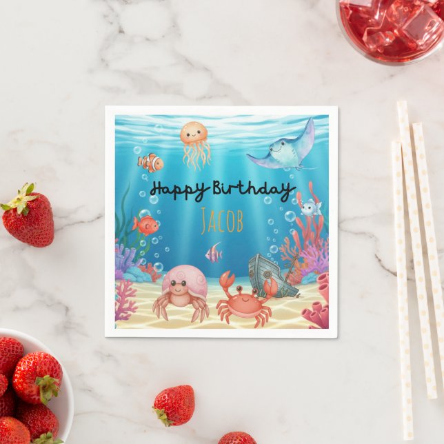 Servilleta De Papel Blue Under the Sea birthday (In situ)