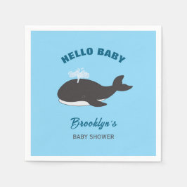 Servilleta De Papel Blue Under the Sea Hello Baby Shower Gray Whale