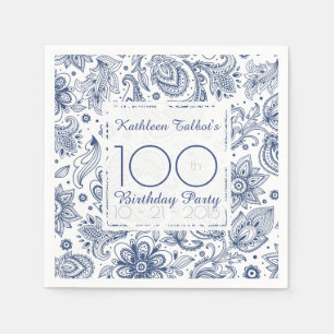 Servilleta De Papel Blue Vintage 100th Birthday Party Paper Napkin