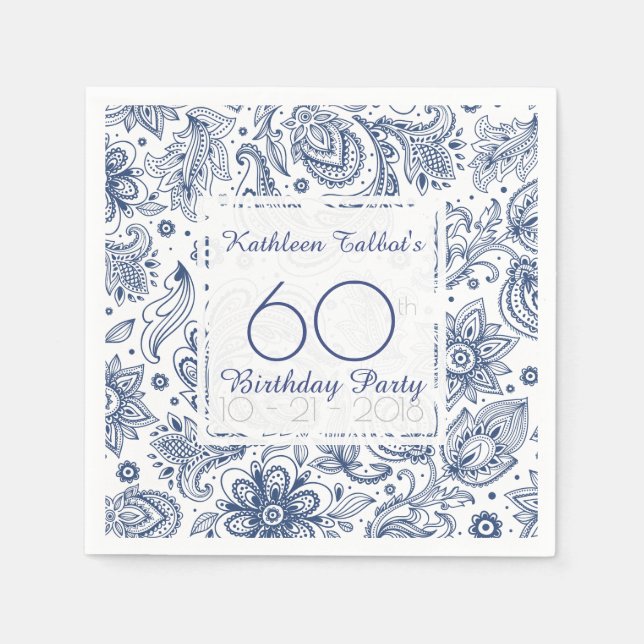 Servilleta De Papel Blue Vintage 60th Birthday Party Napkin papel (Anverso)