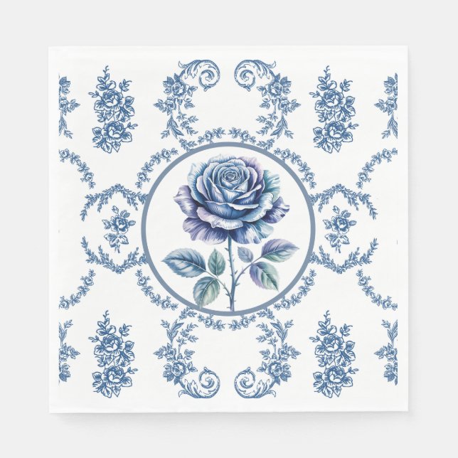 Servilleta De Papel Blue Vintage Rose (Anverso)
