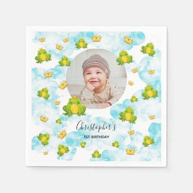 Servilleta De Papel Blue Watercolor Monarch Frog Baby Photo (Anverso)