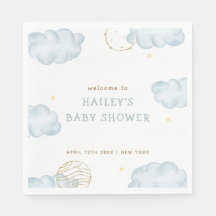 Blue Watercolor Moon Star Cloud Boy Baby Shower