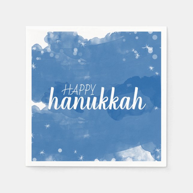 Servilleta De Papel Blue Watercolor Snowflakes Happy Hanukkah (Anverso)