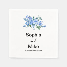 Servilleta De Papel Blue Watercolour Floral and Butterflies Wedding