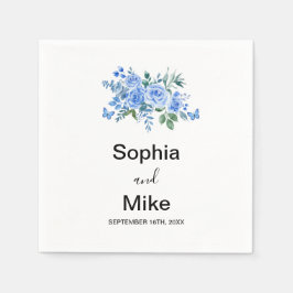 Servilleta De Papel Blue Watercolour Floral and Butterflies Wedding