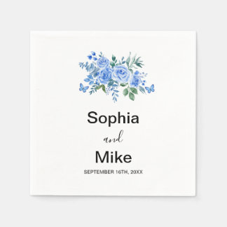 Servilleta De Papel Blue Watercolour Floral and Butterflies Wedding