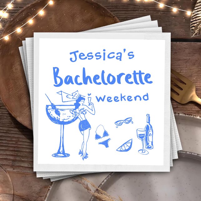 Servilleta De Papel Blue Whimsical Coctail Bachelorette Party (Subido por el creador)