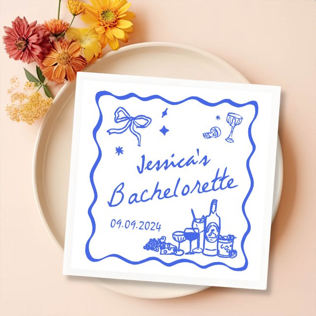 Servilleta De Papel Blue Whimsical Coctail Bachelorette Party (Subido por el creador)