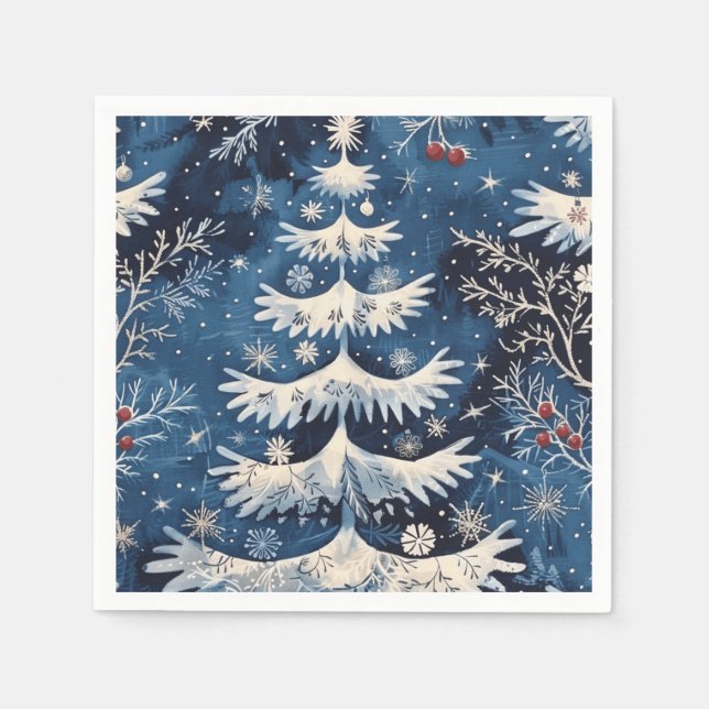 Servilleta De Papel Blue White Christmas Tree Holiday Napkin (Anverso)