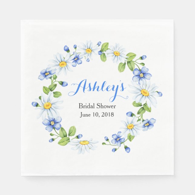 Servilleta De Papel Blue White Country Daisy Wreath Bridal Shower (Anverso)