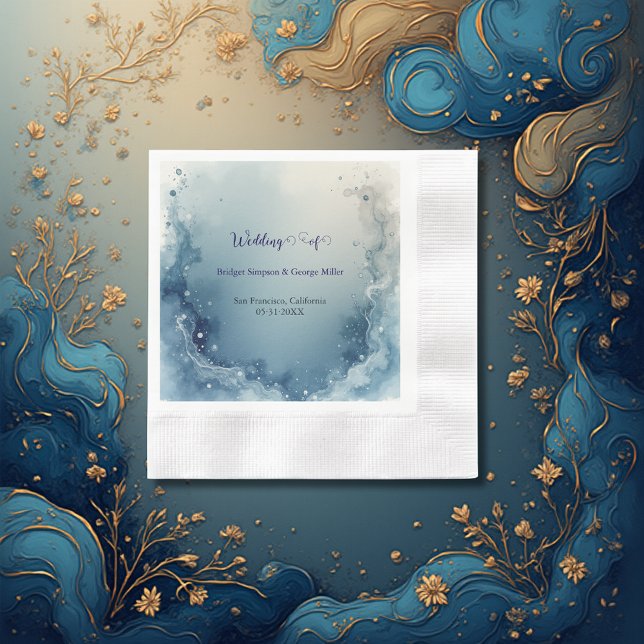 Servilleta De Papel blue white Dreamy coastal marble ink wedding (Subido por el creador)