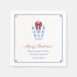 Servilleta De Papel Blue White Ginger Jar Red Ribbon Holiday Party