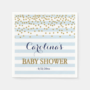 Servilleta De Papel Blue White Gold Stripe Confetti Baby Boy Shower