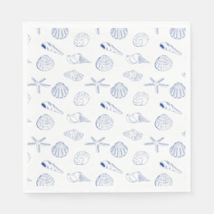 Servilleta De Papel Blue White Hand Drawing Seashells Beach Summer
